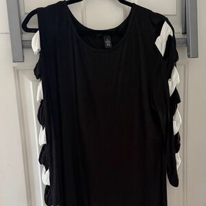 INC International Concepts Black Blouse with White Sleeve Accents